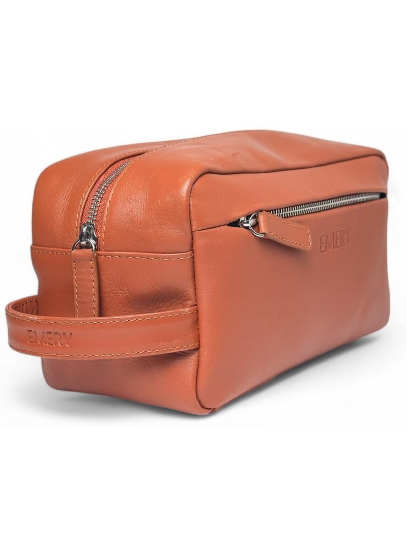 Emery Toiletry Travel Kit Box, Premium Full-Grain Leather with Canvas Lining, Mandarin/Black, 10L x 4.5W x 5H Inches (Mandarin) - Image 5